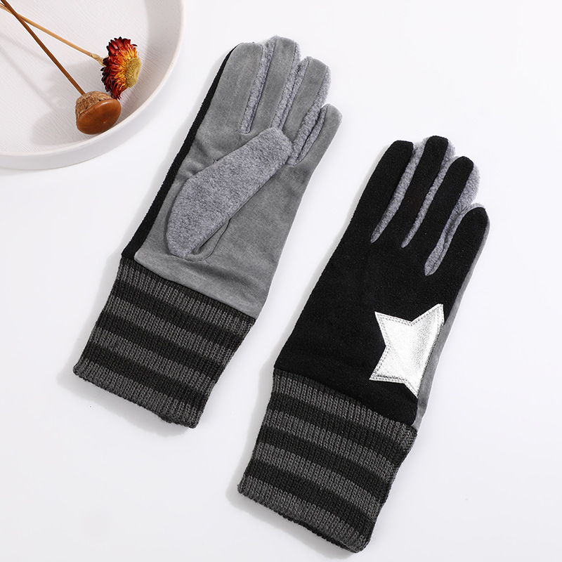 Polar Fleece Gloves Women's Winter Warm Riding Gloves Winter Wind-Proof and Cold Protection Gloves Star Gloves for Women