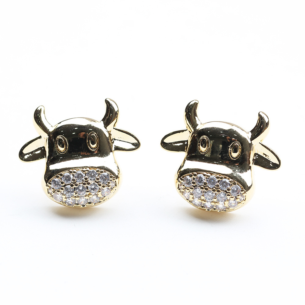 太阳云 牛年新品个性精致牛头耳钉金色镀金耳环925银针耳饰女款