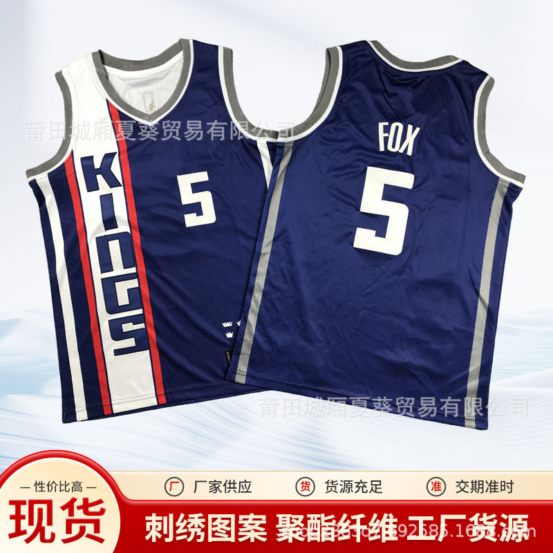 nba美式球衣童装国王福克斯金雄鹿马刺刺绣运动休闲球服量大批发