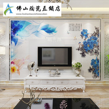 电视背景墙瓷砖欧式现代简约客厅装饰微晶石大理石背景墙边框造型