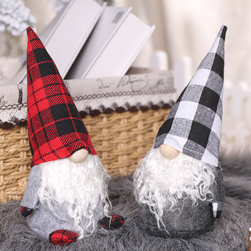 Cross-Border New Ins Style Plaid Christmas Faceless Old Rudolf Baby Doll Decoration Christmas Decorations