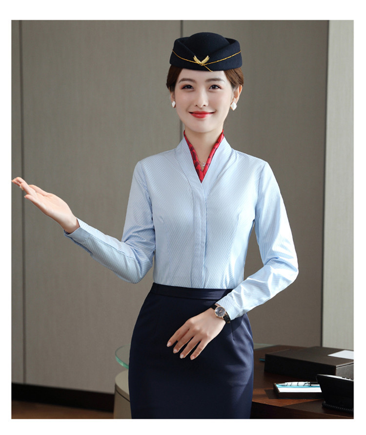 职业装长袖v领衬衫时尚工装气质空乘空姐面试白衬衣工作服女春秋