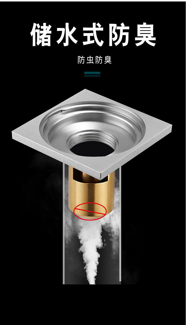 全铜隐形地漏可镶嵌瓷砖卫生间隐藏式20厘米30厘米纯铜深水封地漏