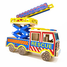 厂家货源木质模型摆件 木制消防云梯车玩具车 升降车模型木制品