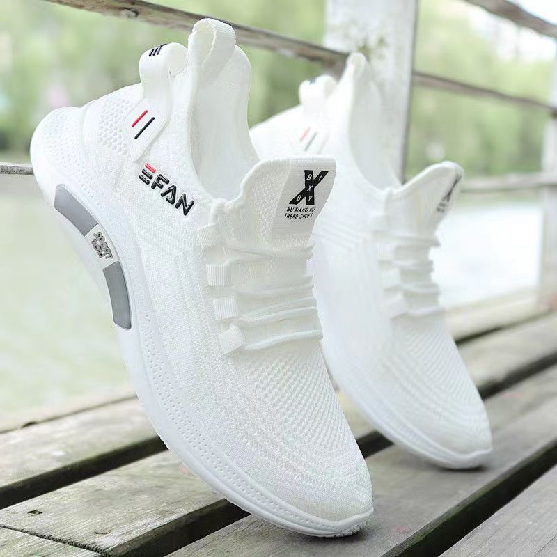 22 Years Popular Men's Sneakers One Piece Dropshipping Flying Woven Men's Breathable Shoes Summer New White Shoes Wholesale Shoes for Men