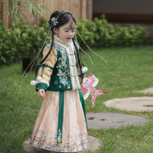 冬唐装汉服女儿童新品夹棉年服童装公主新年裙拜年服套装一件包邮