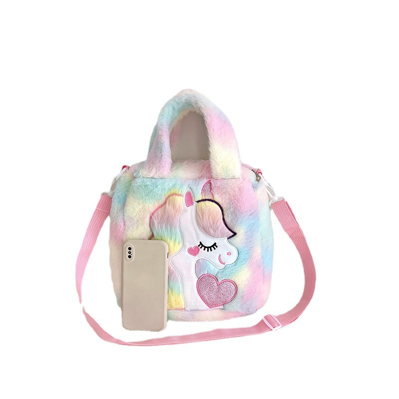 Partysu Women Bag 2022 New Rainbow Unicorn Plush Toy Shoulder Crossbody Bag Large Capacity Snack Pack