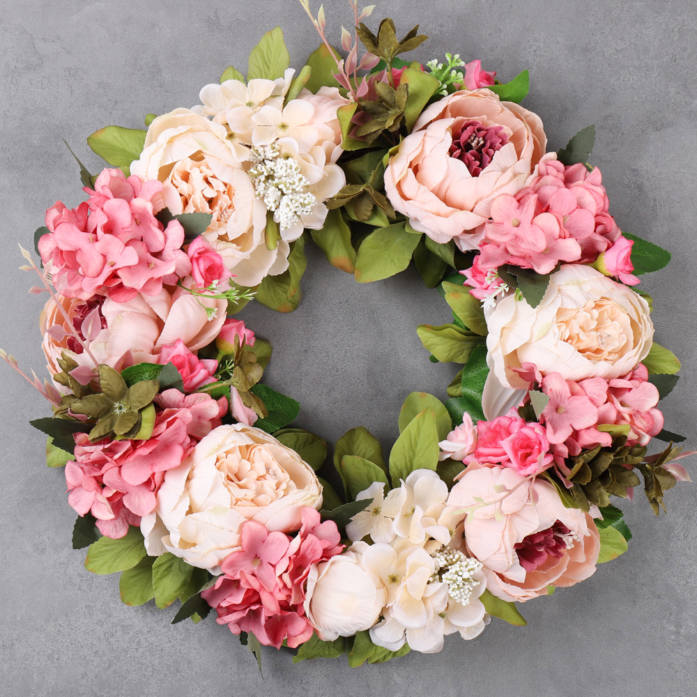 绢布牡丹仿真花环门饰门环装饰花绢花仿真花壁饰挂饰亚马逊货源