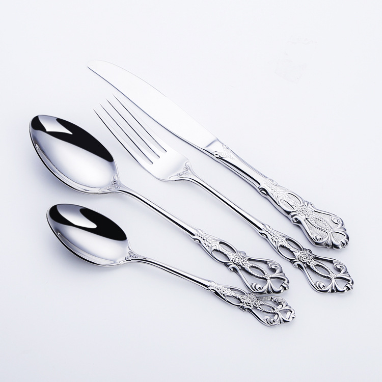 Stainless Steel Tableware Nordic Style Western Food Knife, Fork and Spoon Set Embossed Internet Celebrity Spoon Wedding Festive Steak Knife and Fork