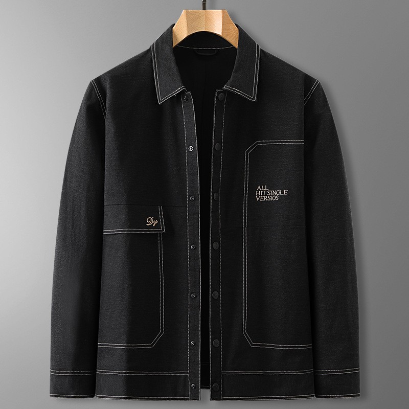 春秋新品加大码男士牛仔夹克外套特大号肥佬宽松明线翻领潮胖上衣