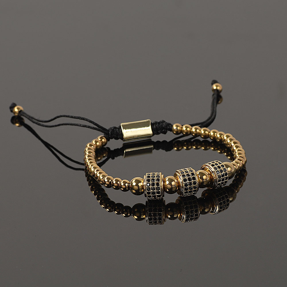 速卖通 欧美朋克风钛钢珠铜镶锆车轮珠编织手串手链批发