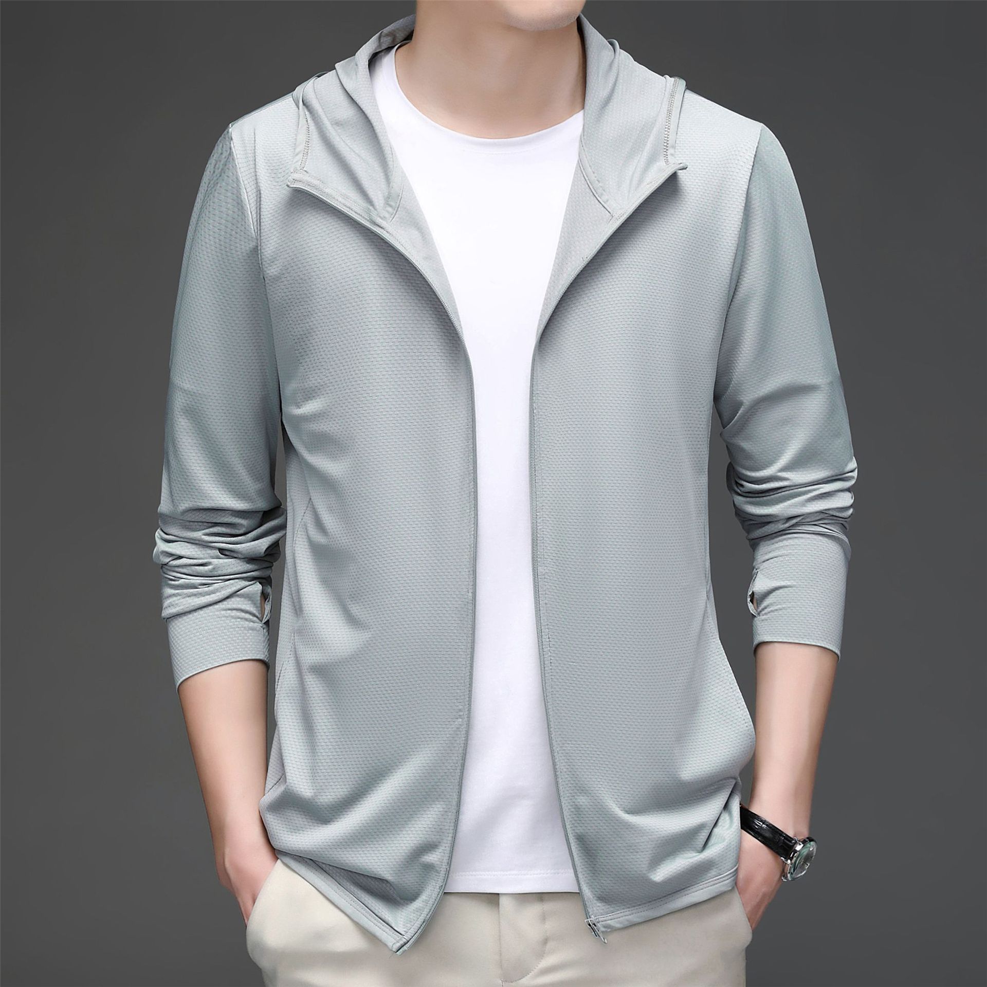 防晒衣2021年夏季新款青年男士时尚韩版薄款纯色防晒服代发