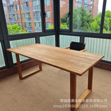 中式老榆木茶桌办公室长方形会议桌实木老门板写字桌椅禅意喝茶台