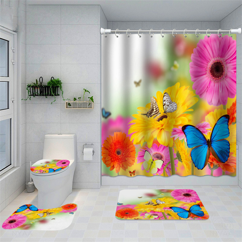 Come * Picture * Customized * Flower Toilet Mat Three-Piece Amazon Cross-Border Floor Mat Bathroom Door Mat Bathroom U-Shaped Mat