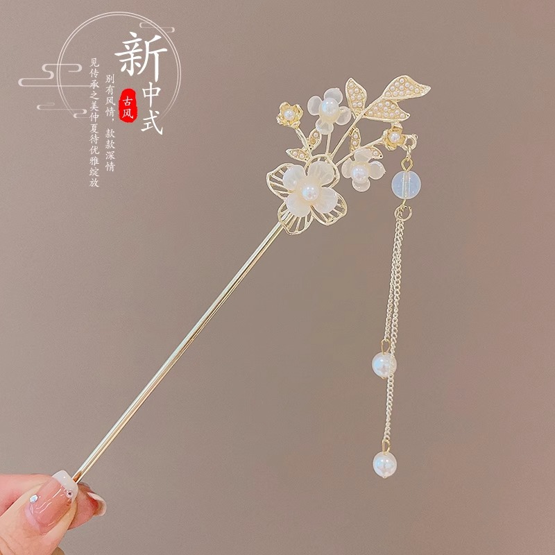 Chinese Ancient Style Hairpin Hairpin New Chinese Style Updo Hair Clasp High Sense Ebony Hairpin Elegant Hanfu Fringed Headwear