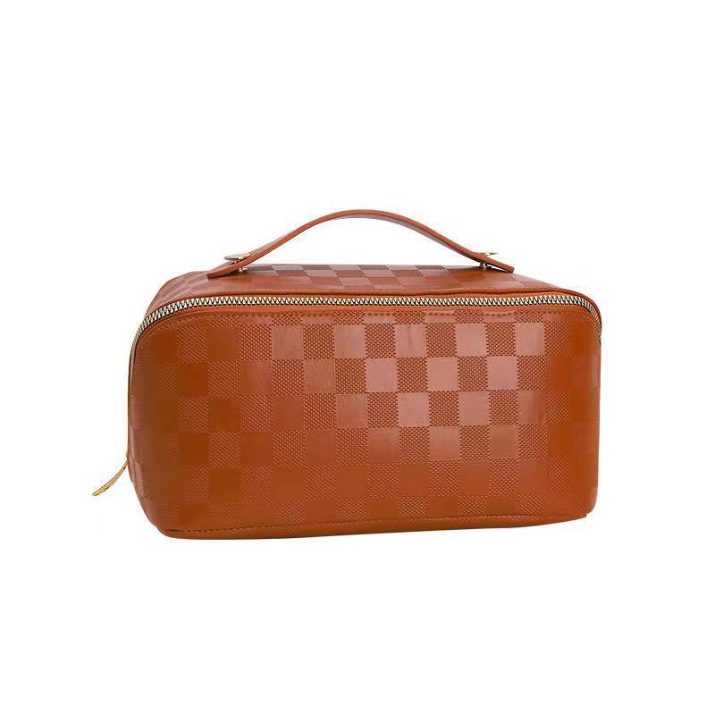 2023 Net Red High-Looking Portable Chessboard Plaid Leather Organ Pillow Cosmetic Bag Portable Retro Style Cosmetic Bag