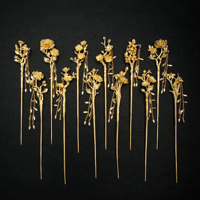 素十八s925银复古国风新十二花神发簪古风汉服盘发头饰簪子步摇