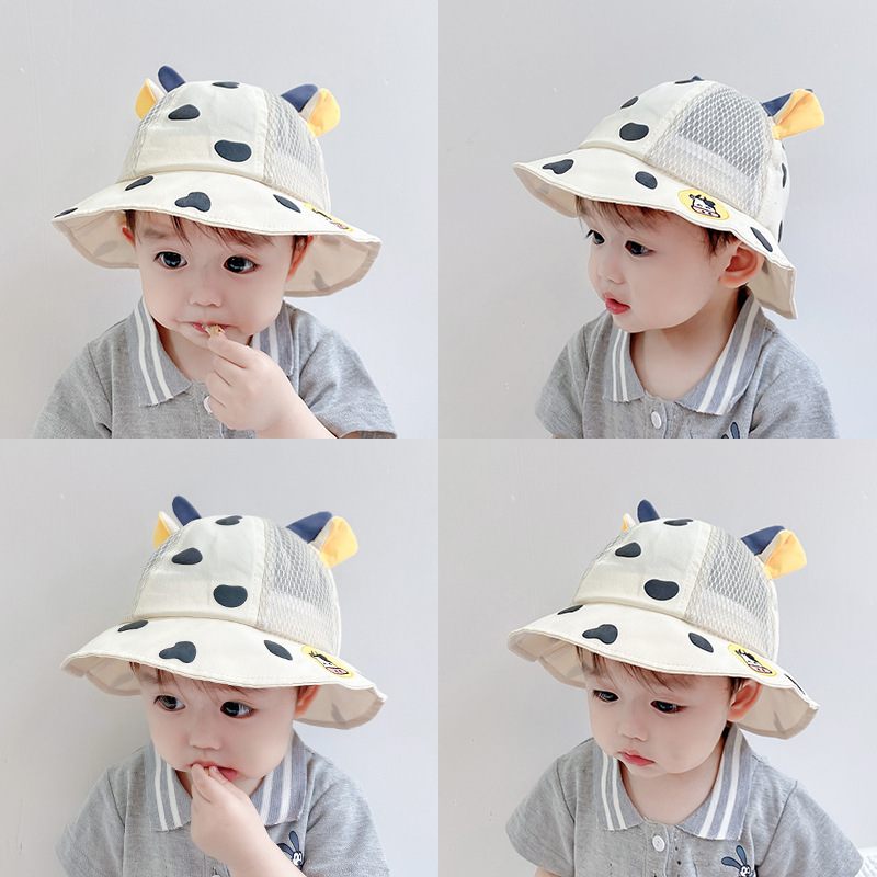 Baby Hat Spring and Autumn Summer Korean Style Western Style Cow Bucket Hat Boys Boys Girls Cover Sun Super Cute Bucket Hat Tide