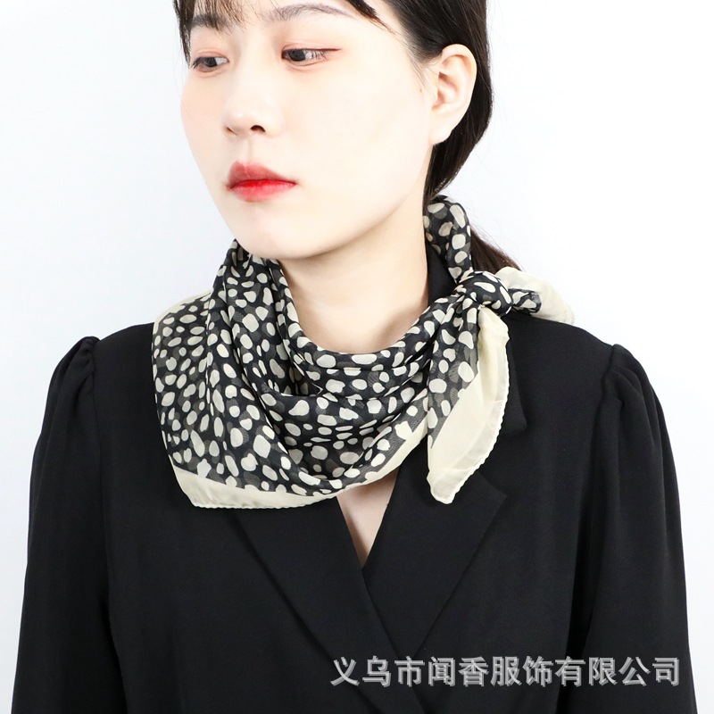 2022 Leopard Print Chiffon Small Square Towel European and American Style Wear Scarf Women's Spring and Summer Neck Protection Sunscreen Scarf