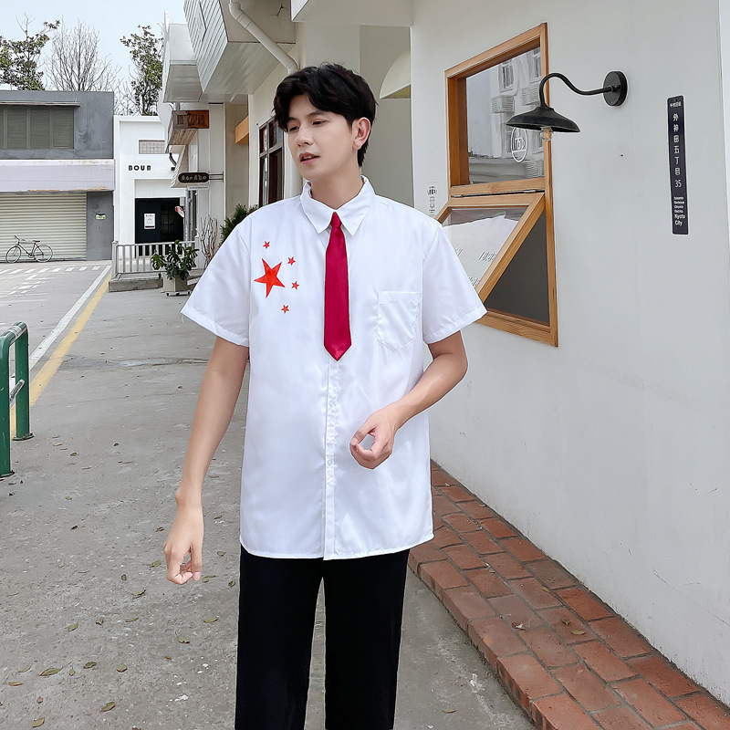 学生夏季校服短袖衬衫五角星绣花图案合唱团演出服班服毕业拍照服