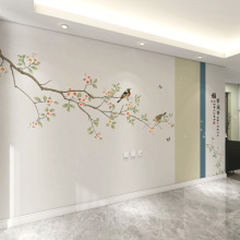 梦硕3d新中式花鸟山水客厅电视背景墙壁画卧室无缝墙布影视墙壁布