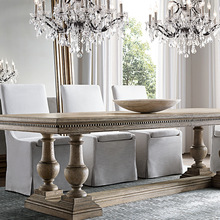 美式家用做旧实木餐桌椅组合欧式饭桌法式长桌复古乡村长方形桌子