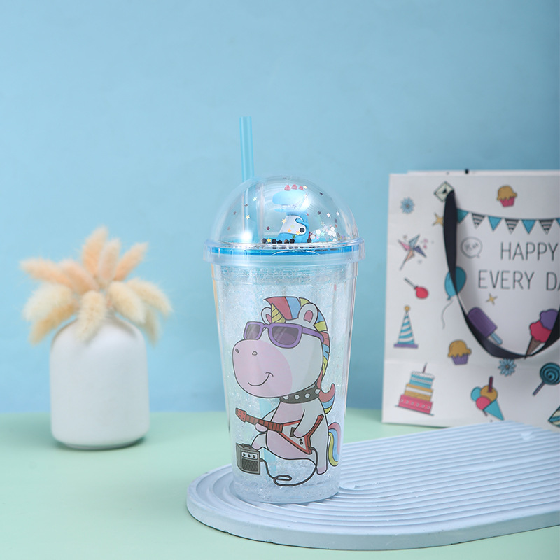 New Cartoon Summer Ice Glass Ins Style Creative Student Couple Cute Crushed Ice Cup Anti-Fall Plastic Cup with Straw