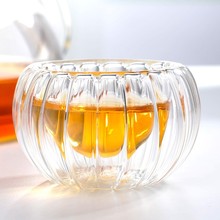 手工玻璃南瓜杯透明双层防烫隔热品茗杯创意杯子功夫花茶茶杯批发