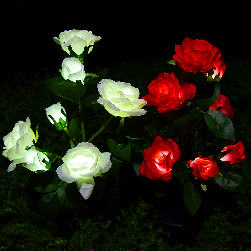 Led New Solar Rose Lamp 6-Head 7-Head Artificial Rose Ground Lamp Garden Garden Decorative Lamp