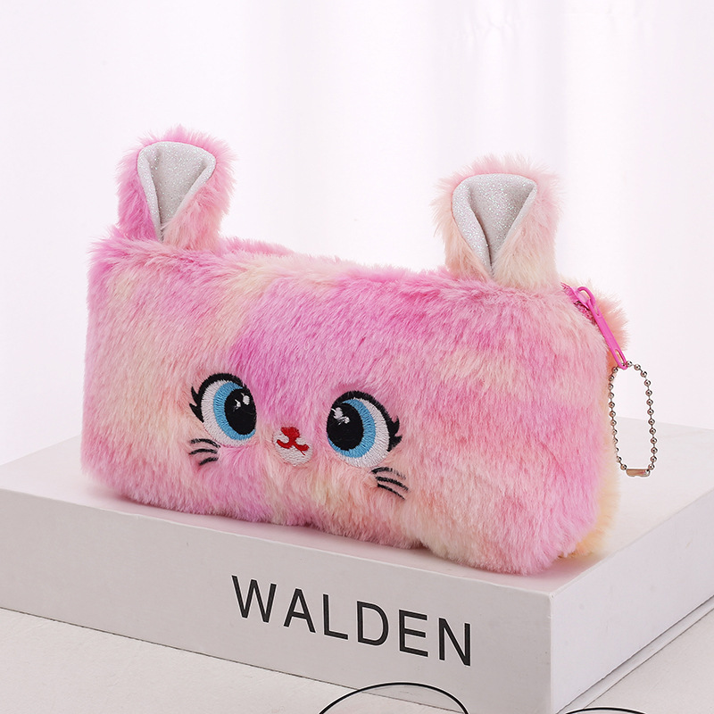 Cross-Border New Arrival Cat Large Capacity Zipped Pencil Bag Cartoon Creative Simple Schoolgirls' Stationery Pencil Case Factory Wholesale