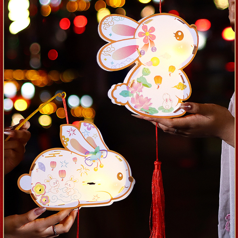 Mid-Autumn Festival 2023 New Antique Rabbit Lantern Children's Chinese Portable Festive Lantern Ornaments Handmade DIY Material Package