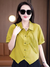 新中式女装短袖衬衫女士2024夏装新款宽松气质小个子盘扣上衣小衫