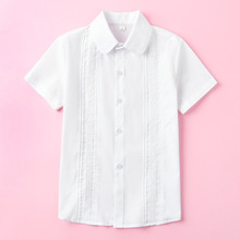 女童短袖白衬衫纯棉夏季薄款儿童中大童小学生校服白色衬衣