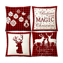 新款红色圣诞抱枕亚麻亚马逊家居亚麻印花沙发靠枕套圣诞客厅靠垫