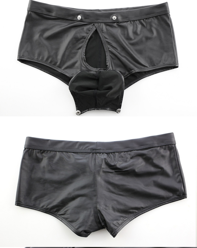可拆男士大囊袋性感漆皮平角内裤四角裤仿皮低腰激凸设计厂家批发