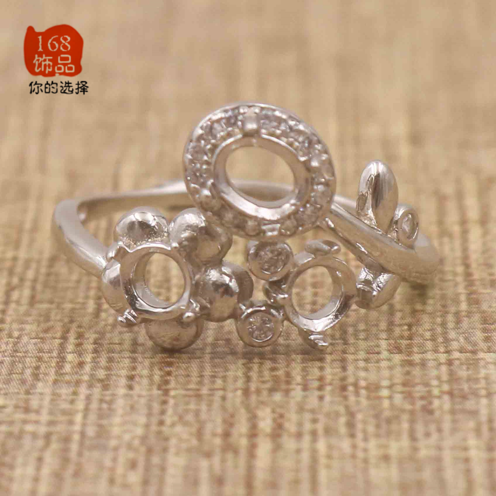 s925银群镶女戒托 4mm-4*5 翡翠彩宝玉石银戒 女式戒指空托镶嵌di