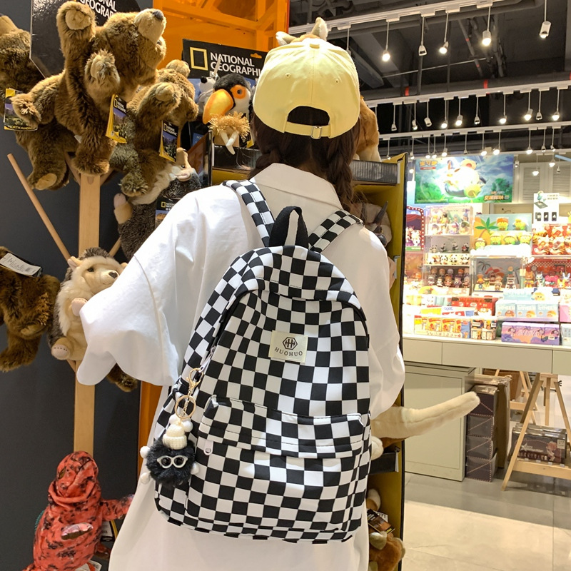 Schoolbag Ins Style Chessboard Plaid Unisex Backpack Female Student Large Capacity Junior High School Student College Student