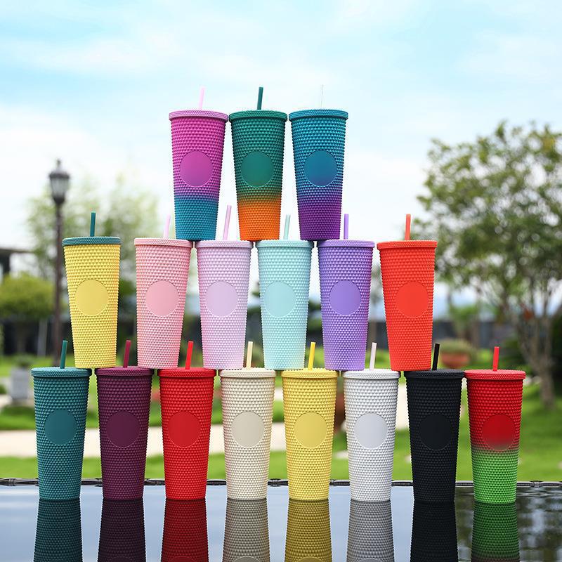 cross-border factory direct supply double plastic straw cup star dad same creative large capacity as portable durian cup
