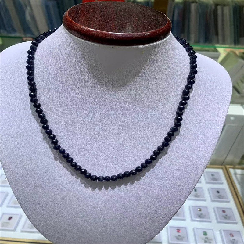 批发销售天然蓝宝石蛋面圆珠项链 多圈手链稳重雅致漂亮支持复检