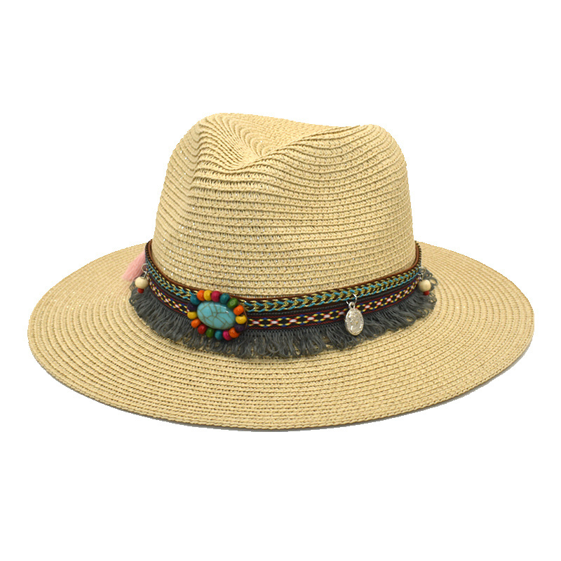 2023 European and American Retro Straw Woven Top Hat Women's New Ethnic Style Fedora Hat Foreign Trade Bell-Shaped Hip Hop Men's Straw Hat Wholesale