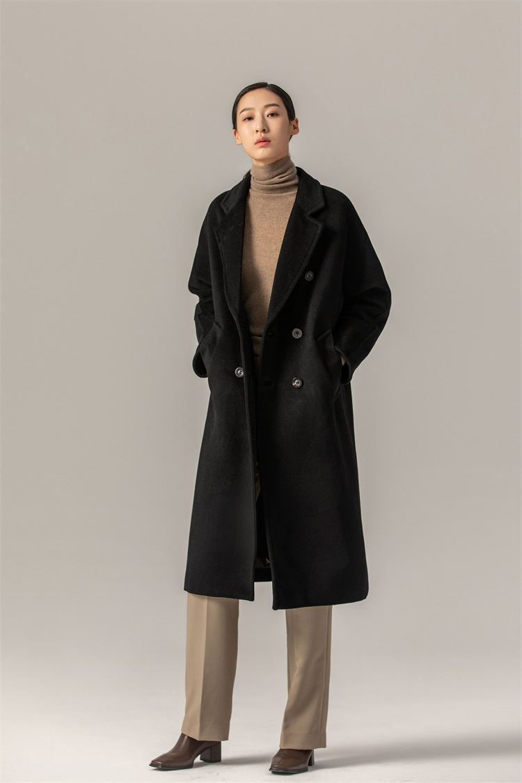 max家经碘101801羊绒毛呢子大衣女单面中长款欧美双排扣秋冬外套