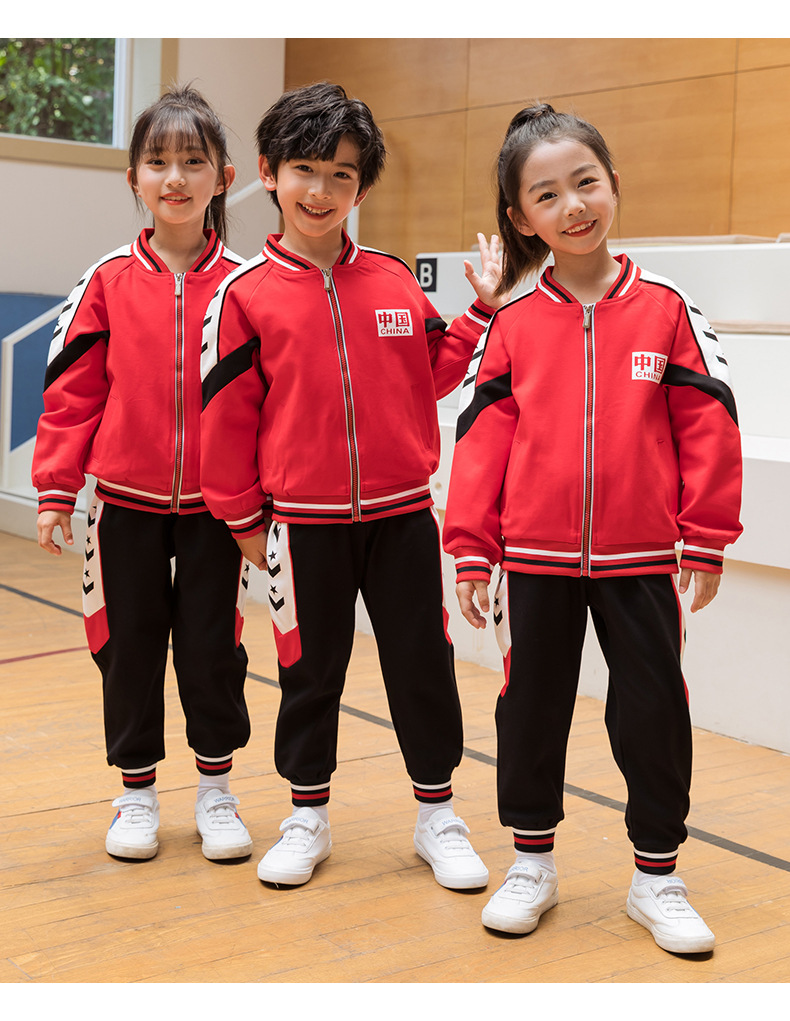 中国风儿童运动套装小学生校服班服幼儿园园服红棒球服双层教师服