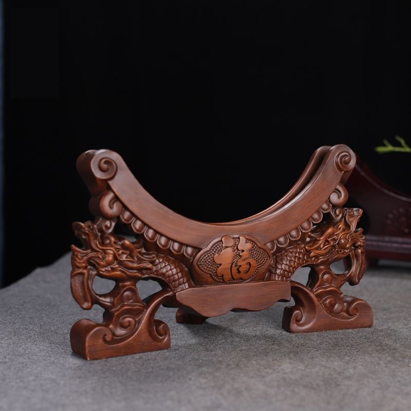 平安扣底座托架玉石摆件架托圆形瓷盘支架茶饼木架托雕刻底座饼架