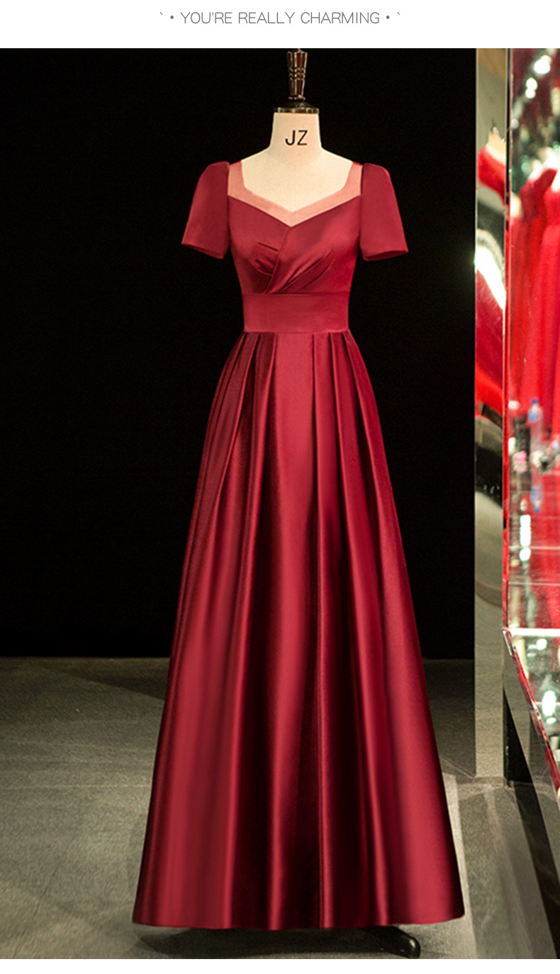 敬酒服新娘2021新款秋冬酒红色缎面晚礼服短袖平时可穿简单大气女