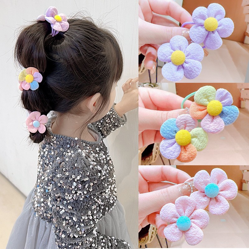 Little Girl Princess Color Flower Hair Rope Korean New Children Baby Sweet Does Not Hurt Hair Rubber Bands Hair Ring Hair Accessories