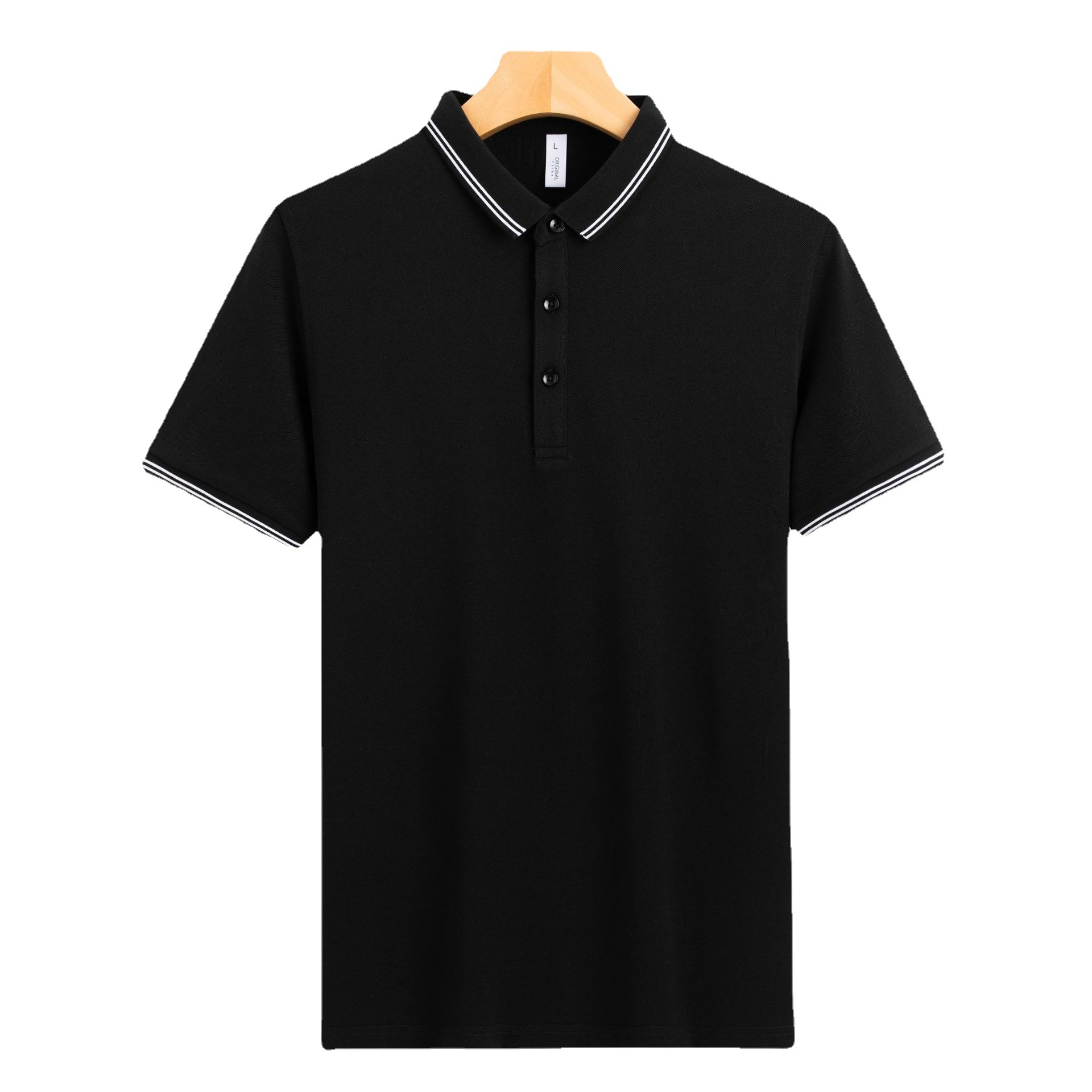 现货批发黑色经典白边polo衫工服定制200克32支纱%精梳棉锌玉纤维