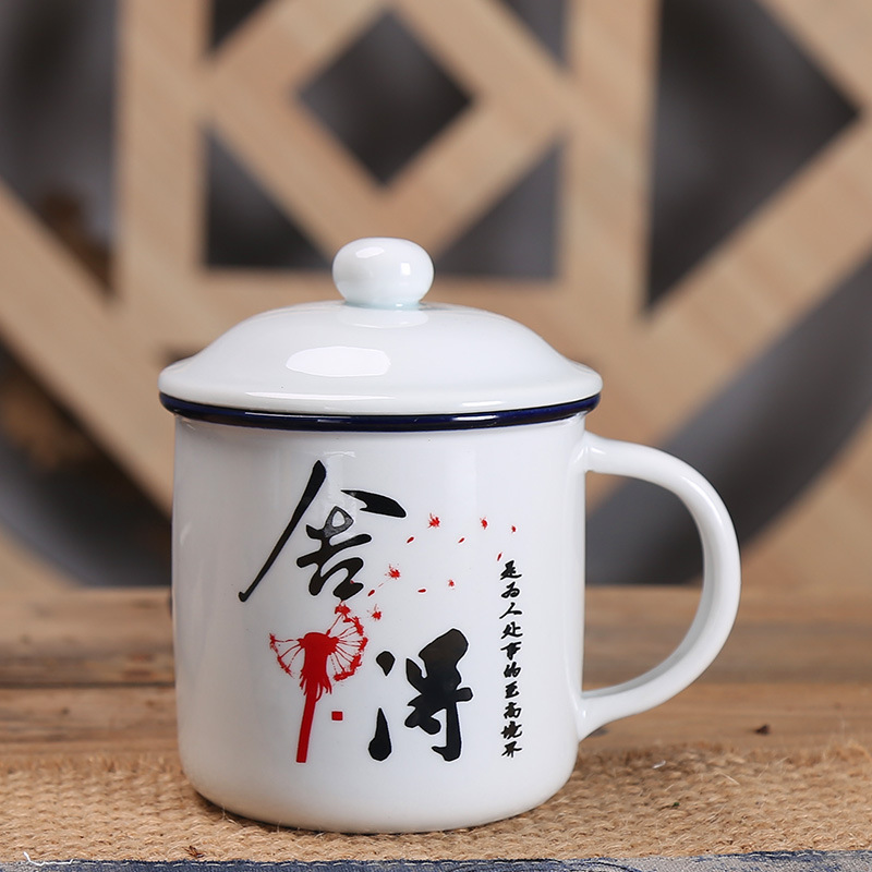 Ceramic Nostalgic Imitation Enamel Cup Ceramic Cup Mug with Lid Personality Retro Quotations Small Teacup Custom Logo