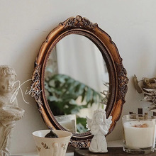 家居欧式复 雕花壁挂镜化妆镜浴室镜子摆拍摄道具树脂镜面托盘
