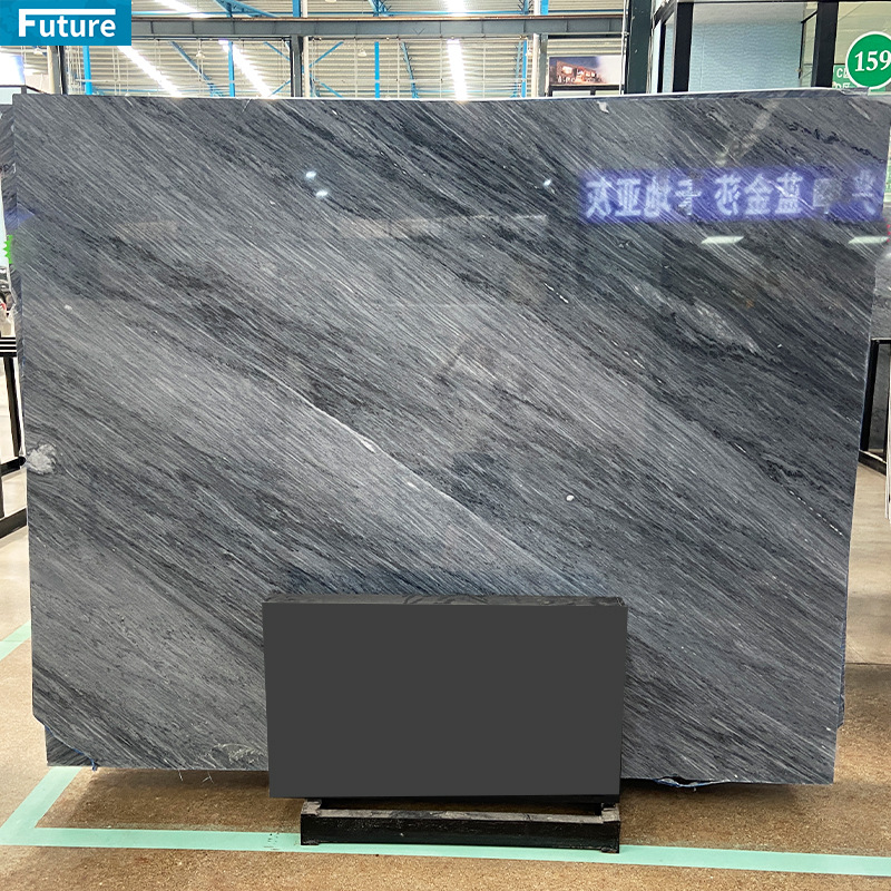 蓝金沙天然灰蓝大理石别墅背景墙面地板窗台板材定制水刀拼花石材