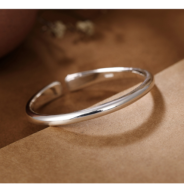 壹鹿银s999足银亮面古法银手镯复古个性祥云开口女士纯银手环手饰